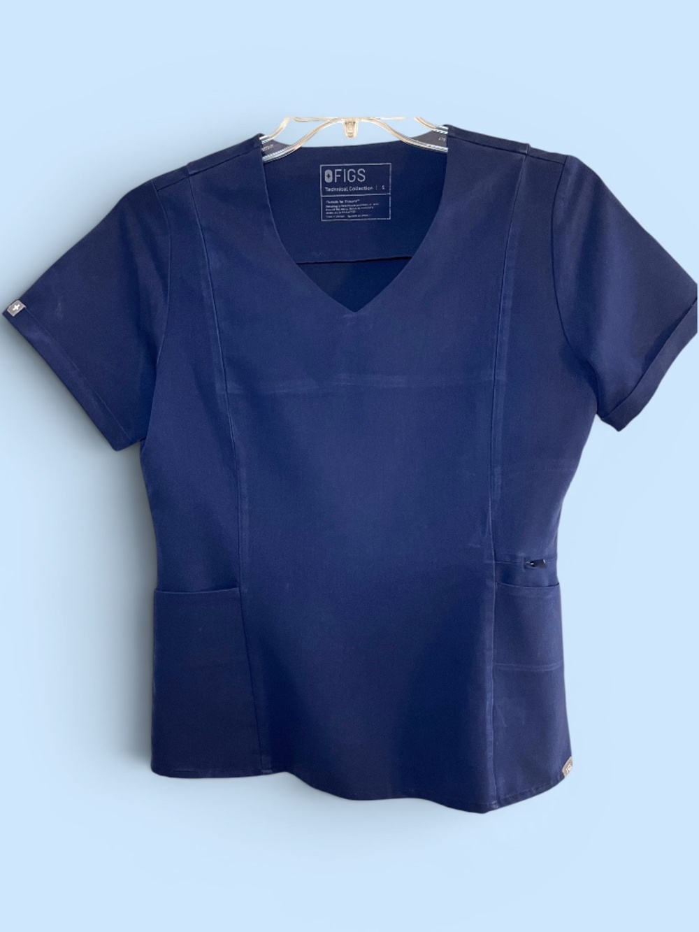 Figs Navy Inala Slim Scrub Top with Self Collar Size S